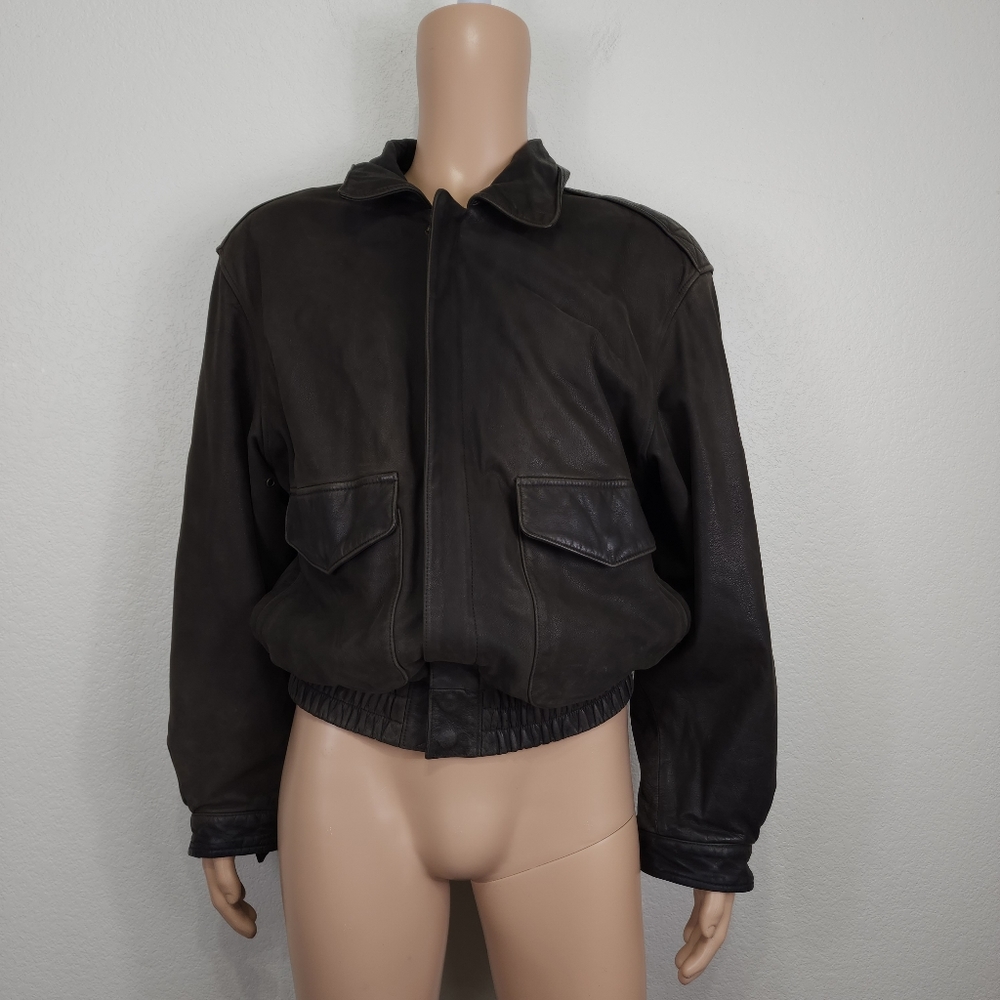 N.Y.D.A. Leather Brown Bomber Jacket Size M